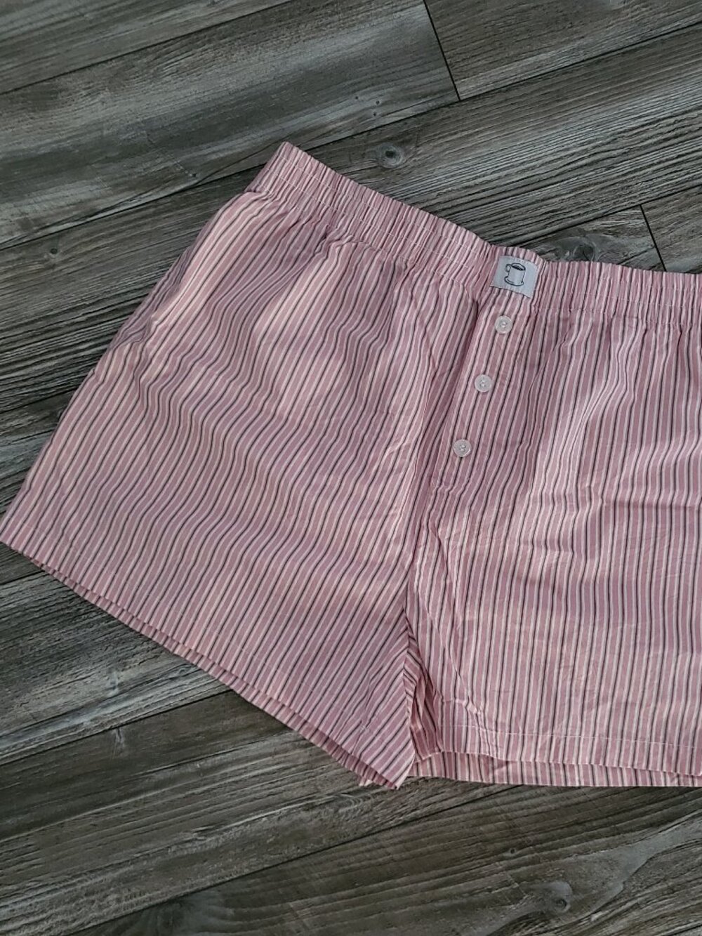 Striped Cotton Boxer Pajama Shorts Side Pockets Women L NWOT
